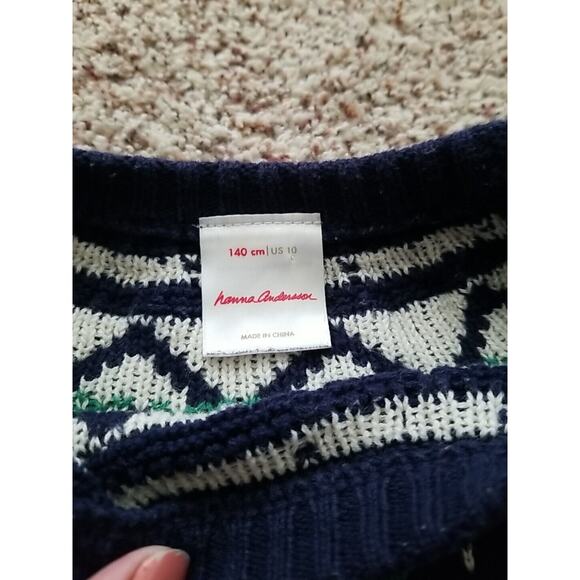 Hanna Anderson Girl Navy Blue With Christmas Trees Knit Dress Size Girl 10 140cm - Picture 5 of 8